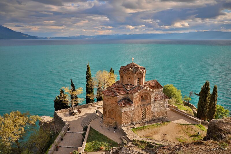 Church on Lakeside Cliff — Blue