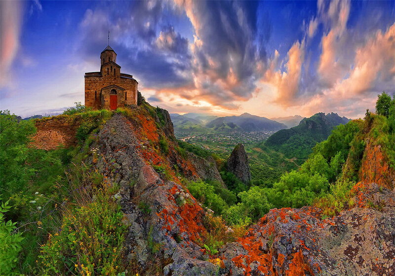 Church on Rocky Cliff — Blue
