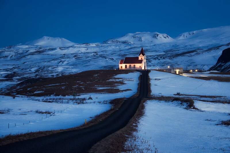Church on Snowy Hill — Blue, Serene