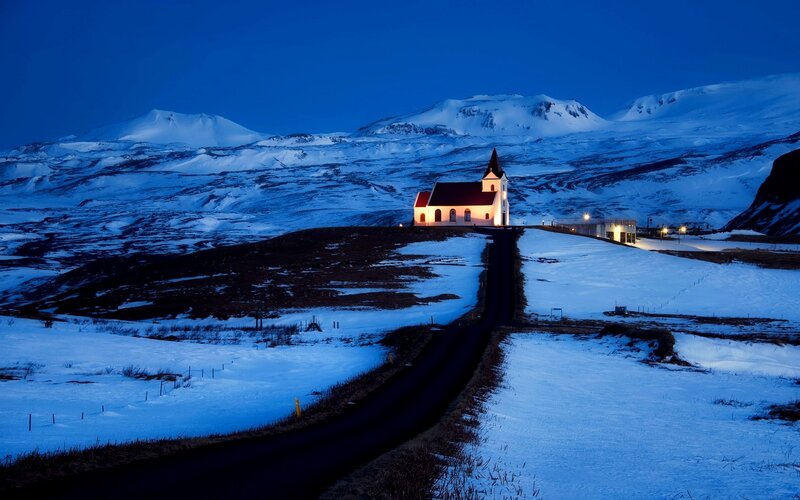 Church on Snowy Hill — Blue