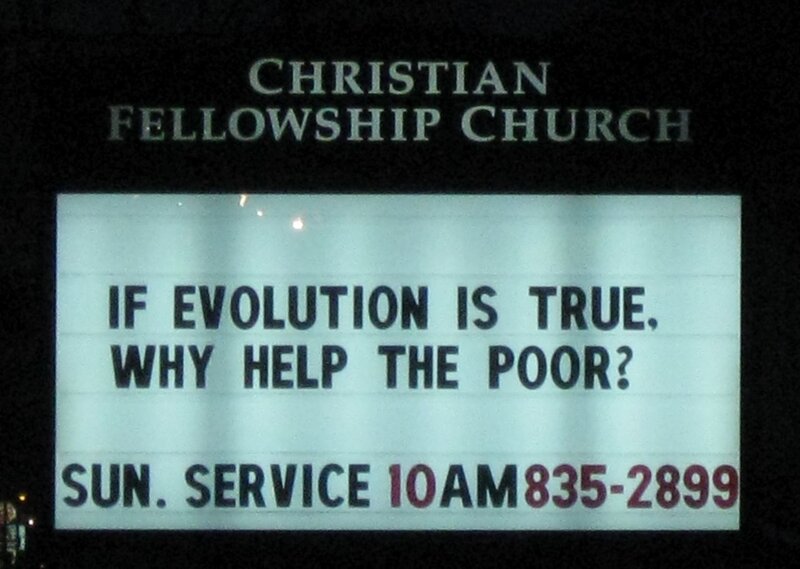 Church sign with question about evolution