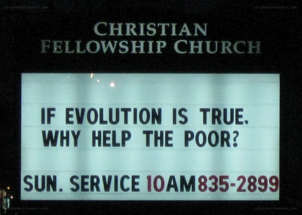 Church sign with question about evolution