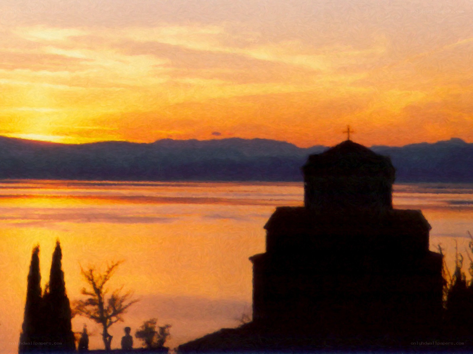 Church silhouette at sunset