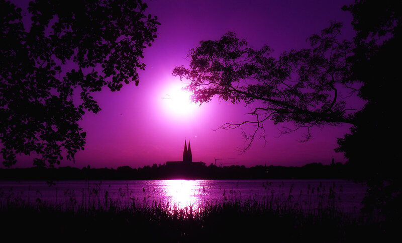 Church Silhouette at Sunset — Purple