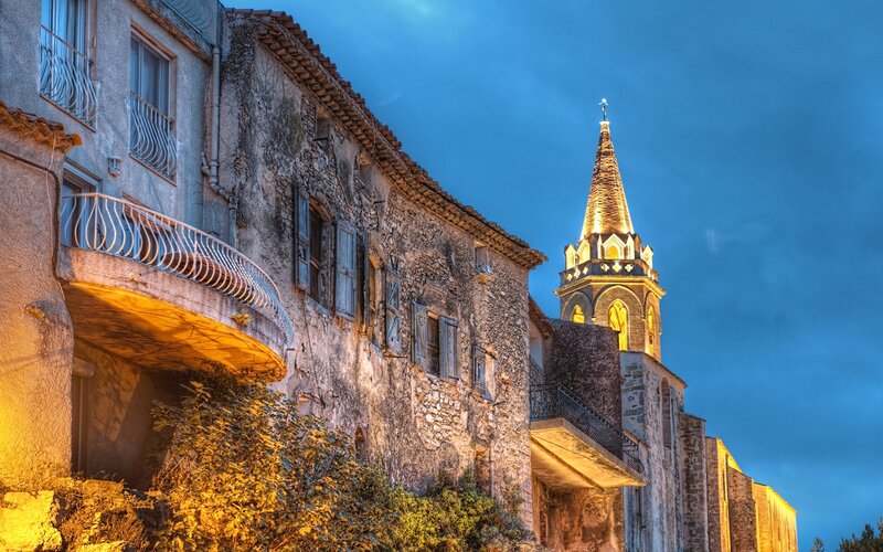 Church Steeple at Dusk — Blue, Dramatic