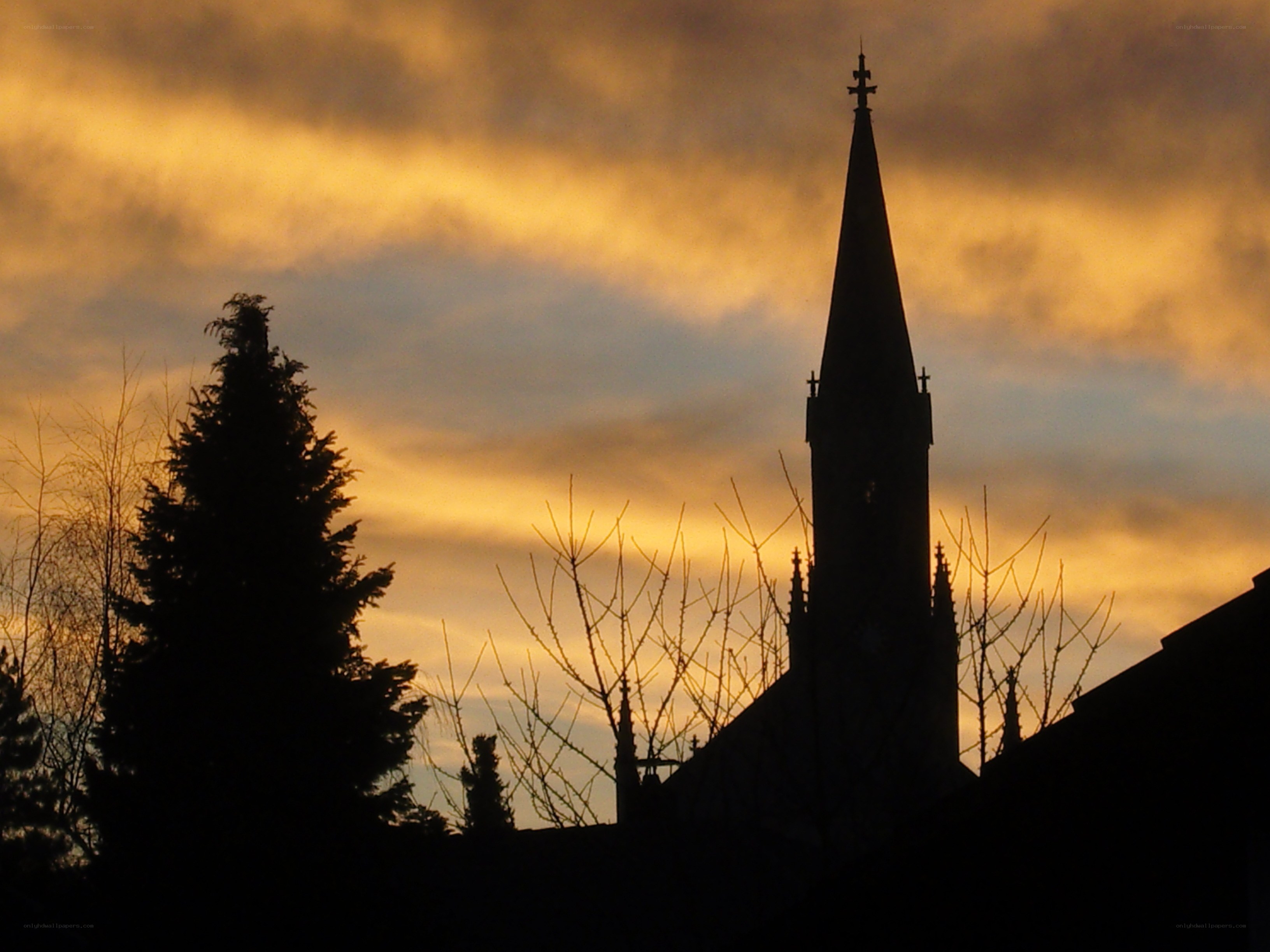 church steeple at sunset