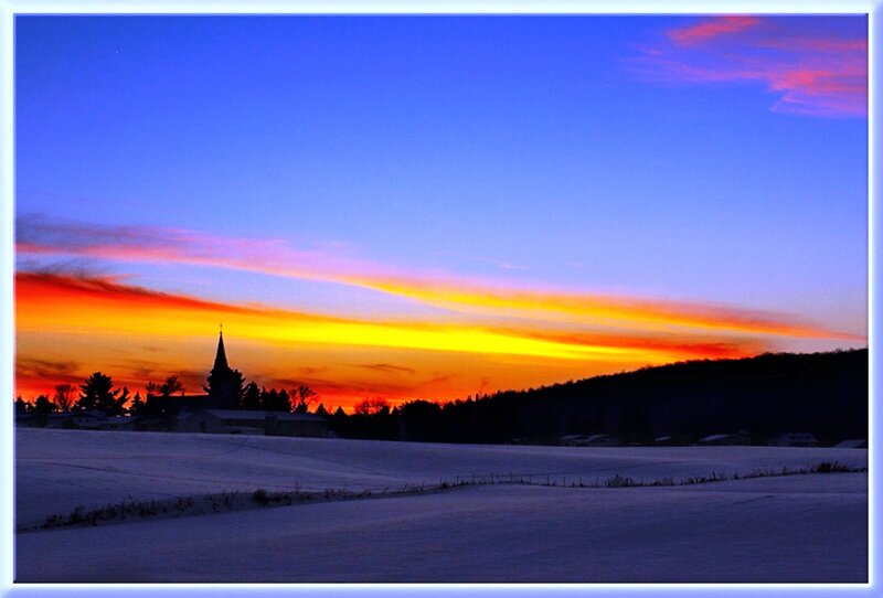 Church Steeple at Sunset — Blue, Dramatic
