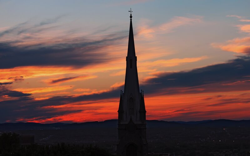Church Steeple at Sunset — Orange