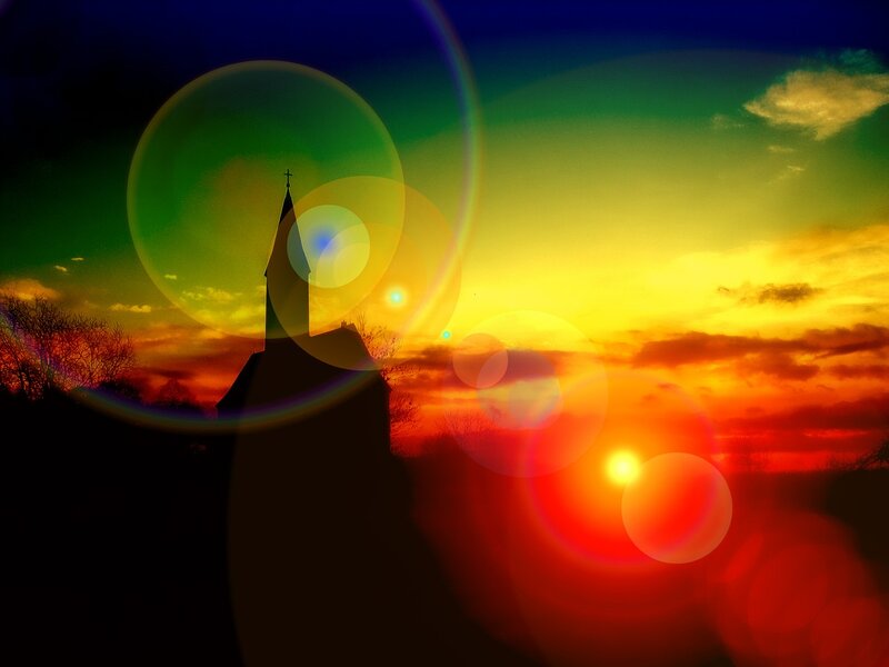 Church Steeple at Sunset — Yellow