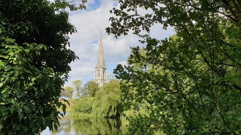 Church Steeple Through Trees — Green