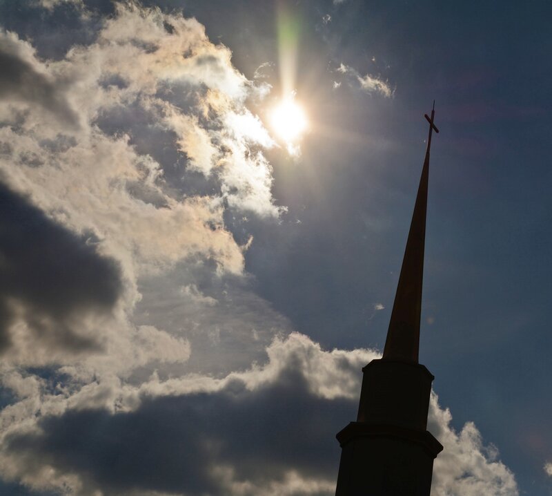 Church Steeple with Cross — Blue