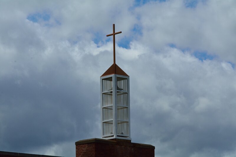 Church Steeple with Cross — Gray