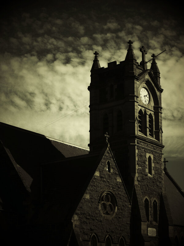 Church tower at dusk