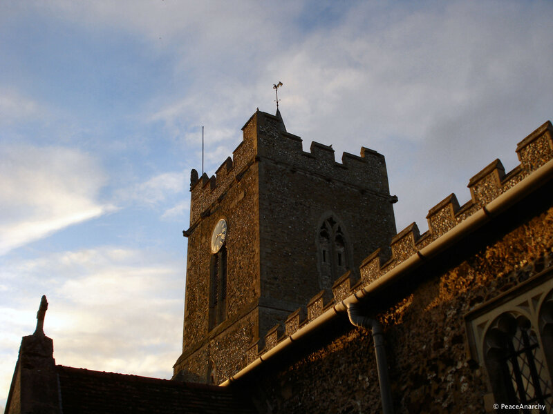 Church tower at sunset