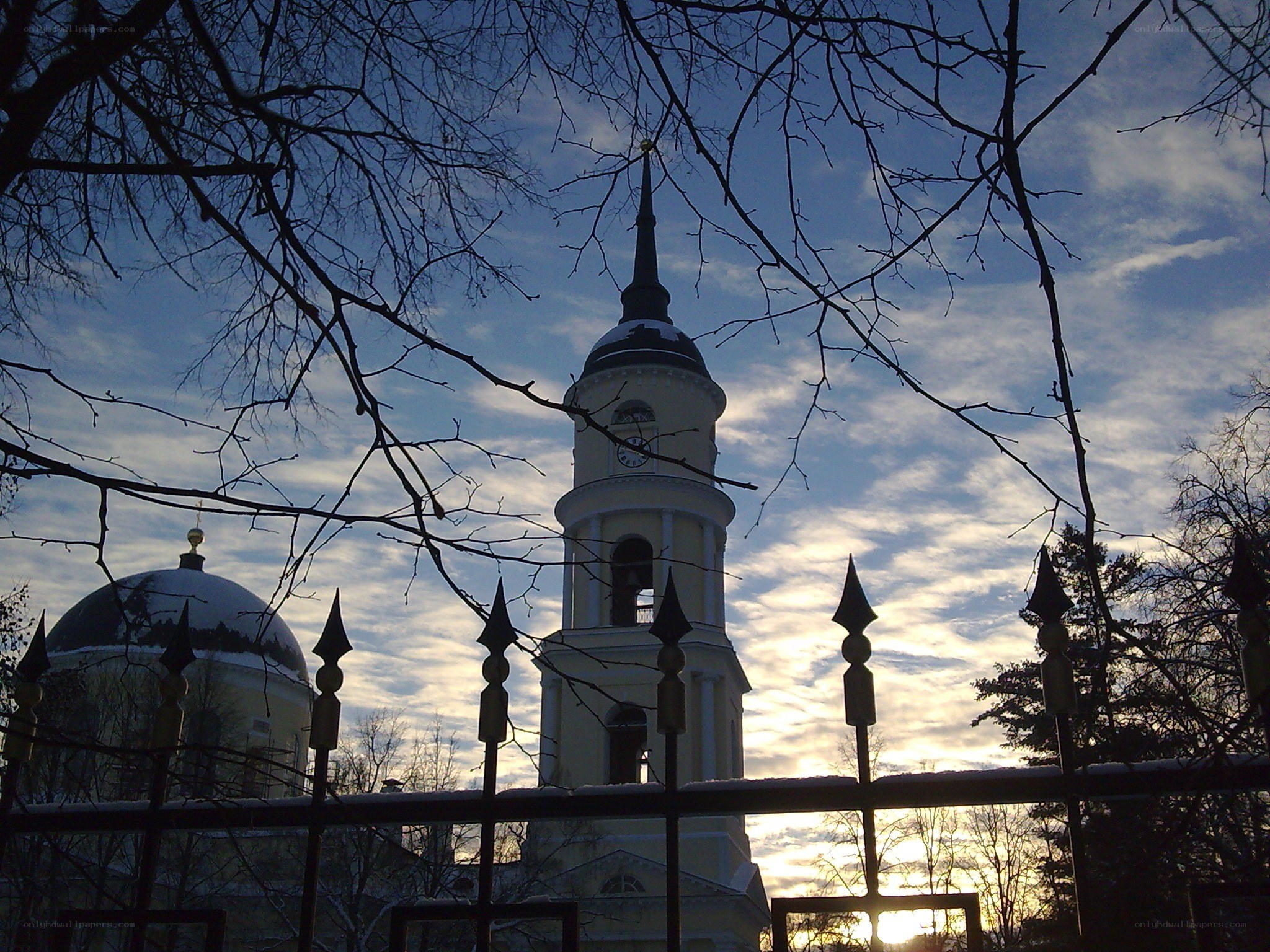 Church tower at sunset