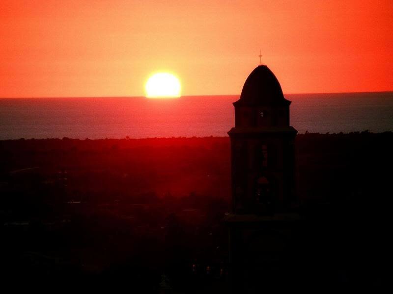 Church Tower at Sunset — Red