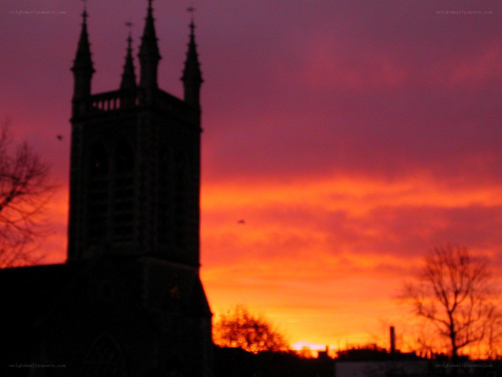 church tower at sunset