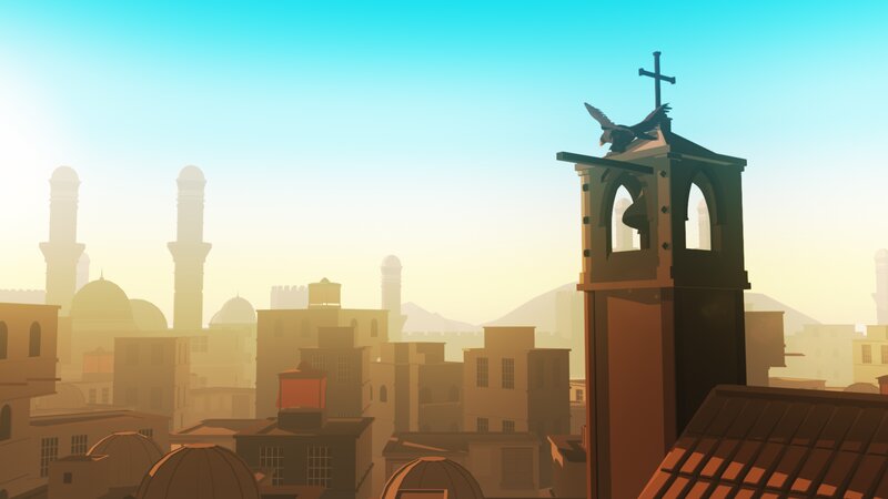 Church Tower in City — Blue