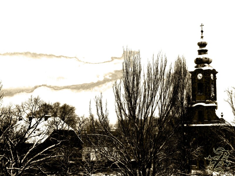 Church tower in winter