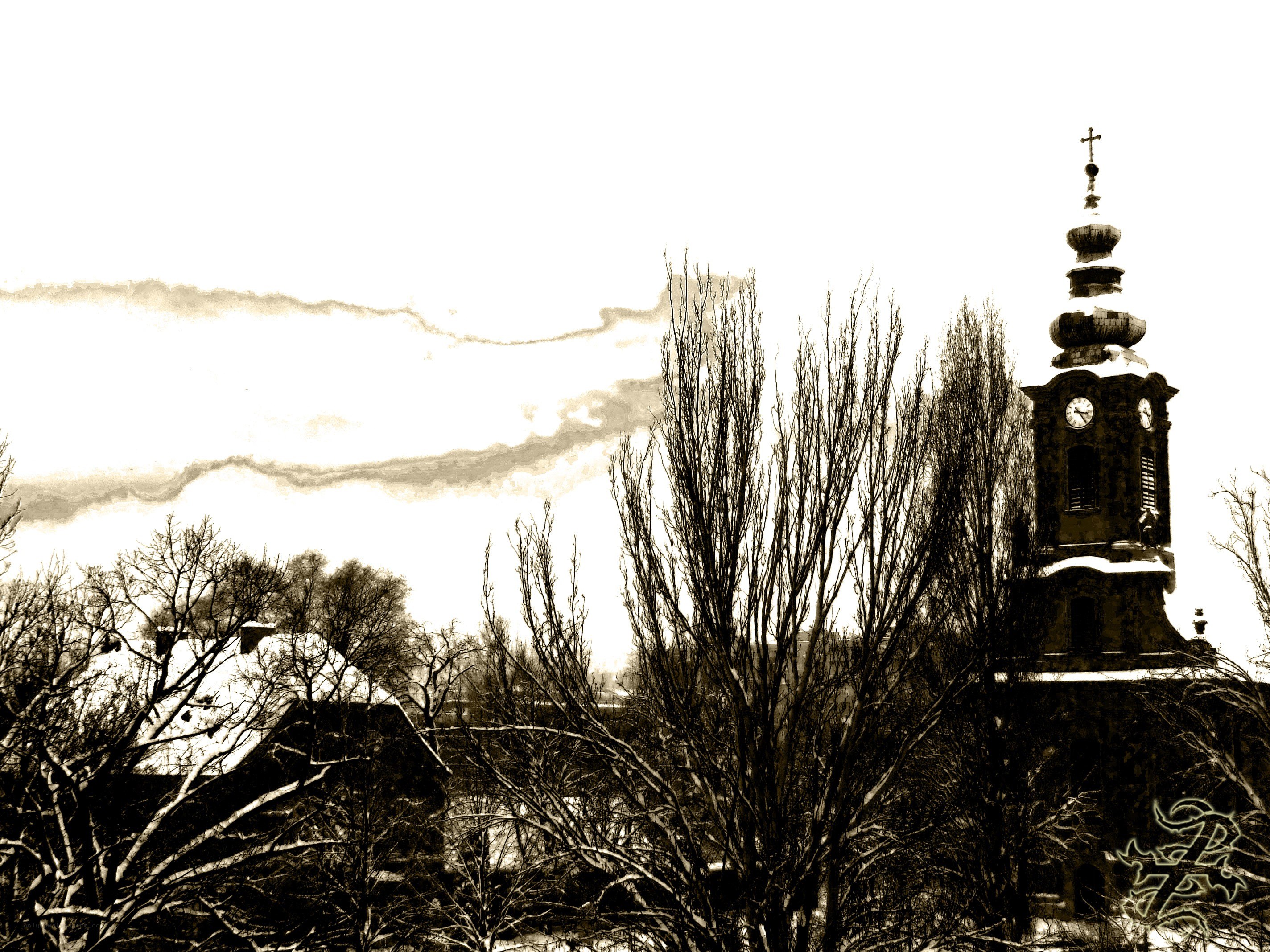 Church tower in winter