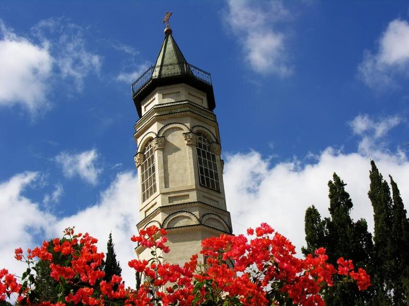 Church Tower with Flowers