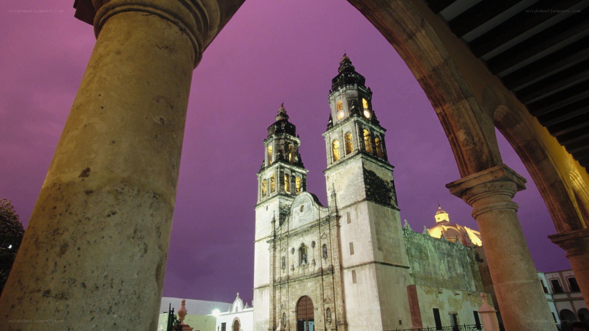 Church towers at dusk