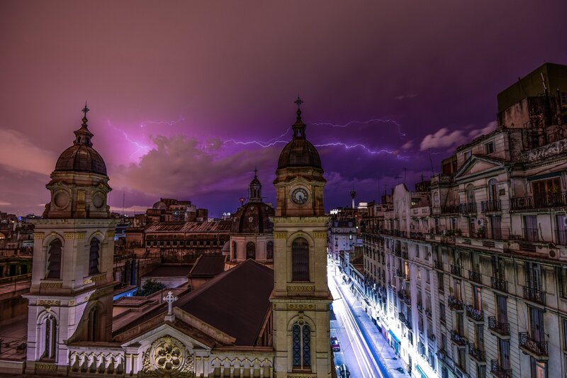 Church Towers at Night — Purple