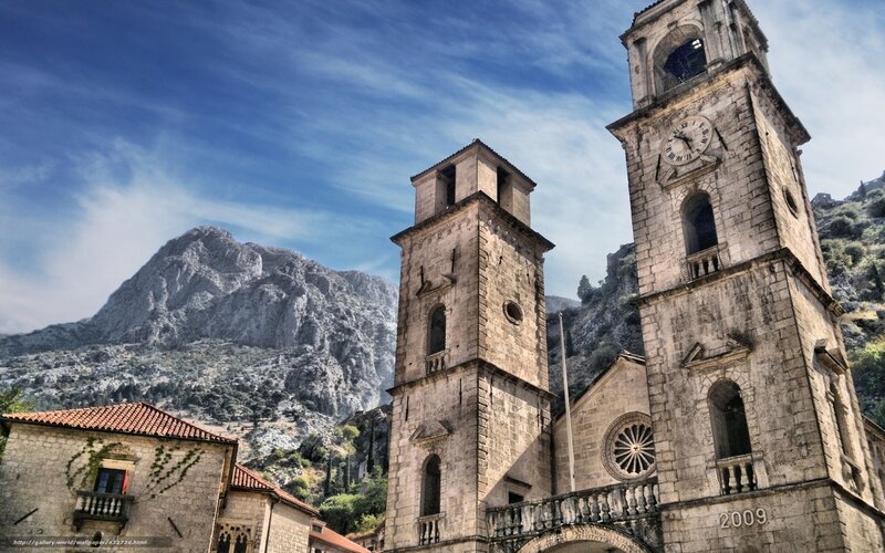 Church towers in a mountain town