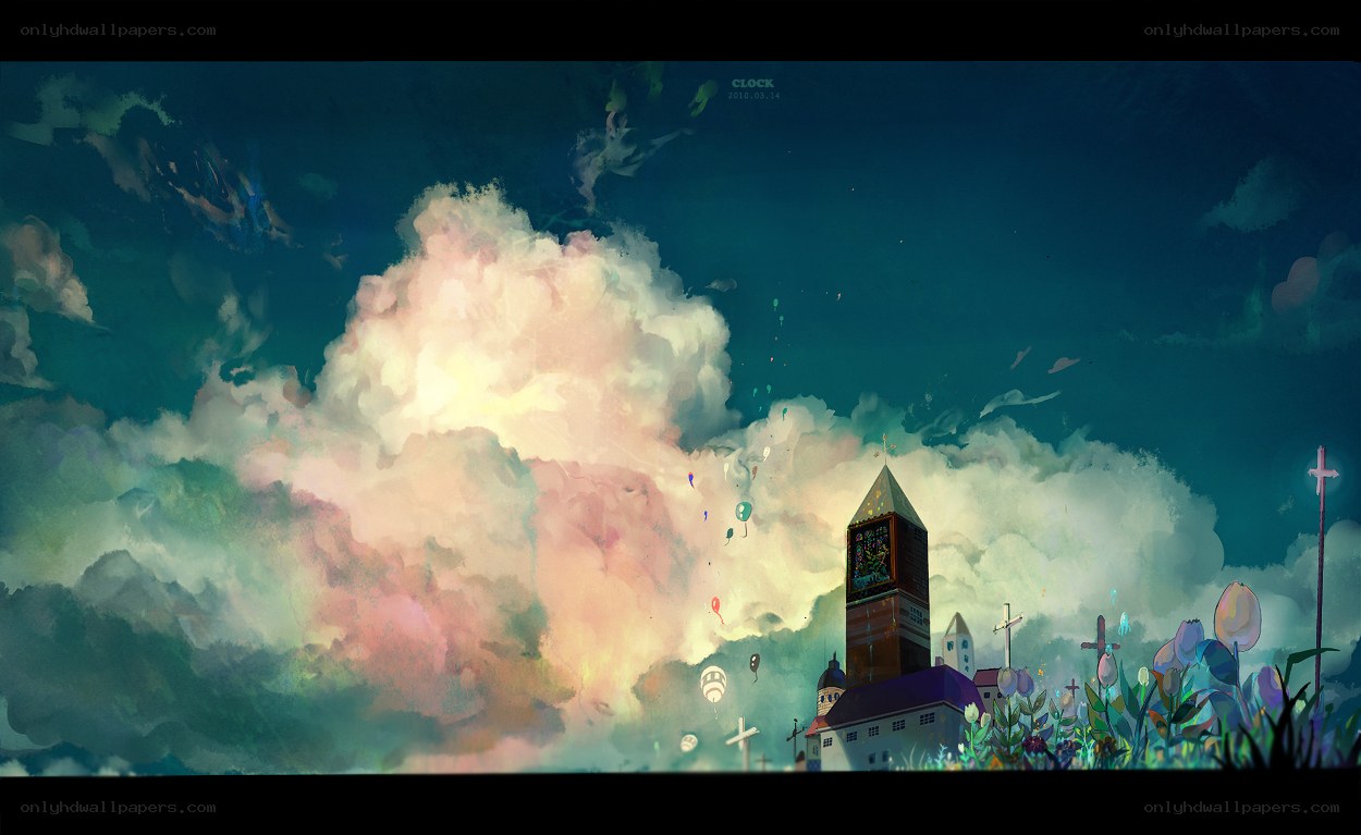 Church under a colorful sky