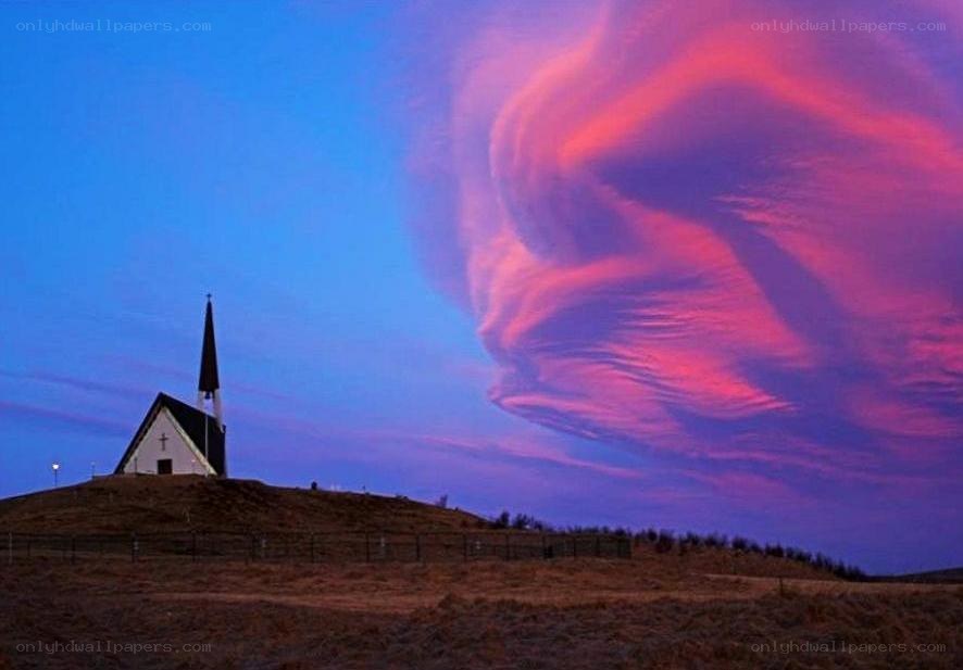 Church under colorful sky