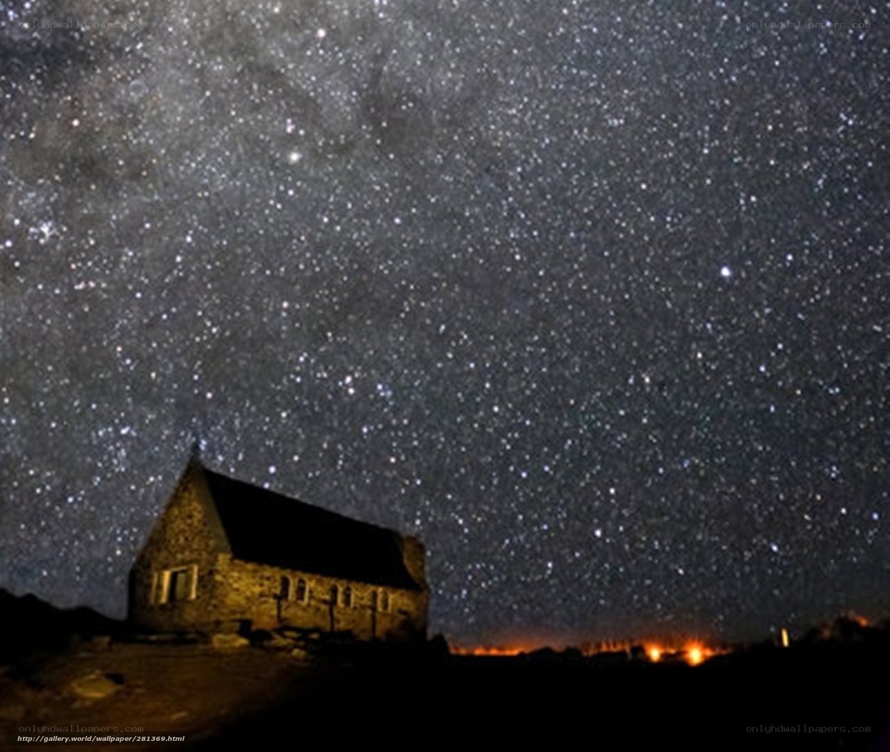 Church under starry sky