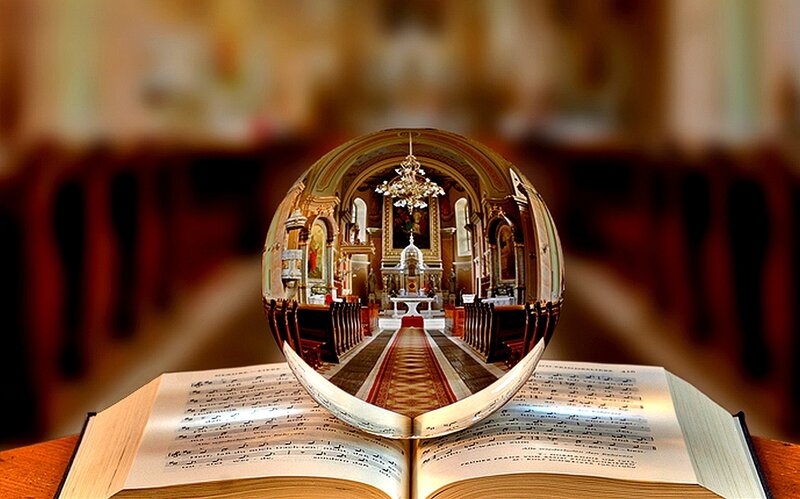 Church view in a crystal ball