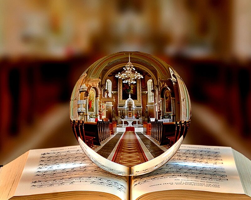 Church view in a crystal ball