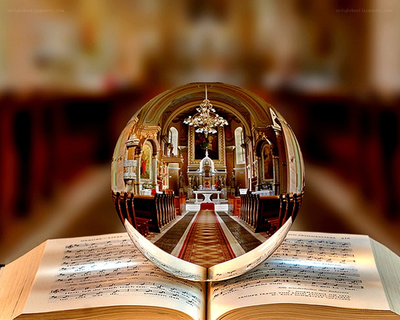 Church view in a crystal ball