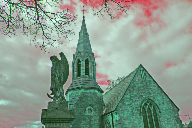 Church with angel statue