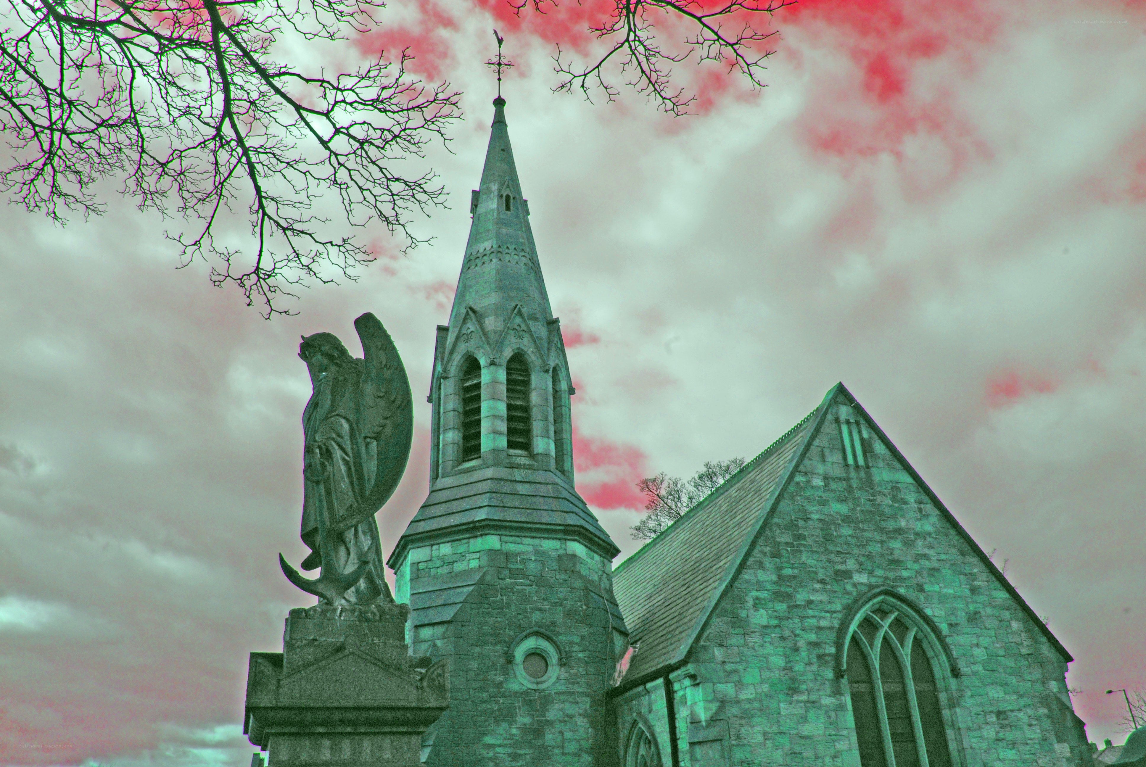 Church with angel statue