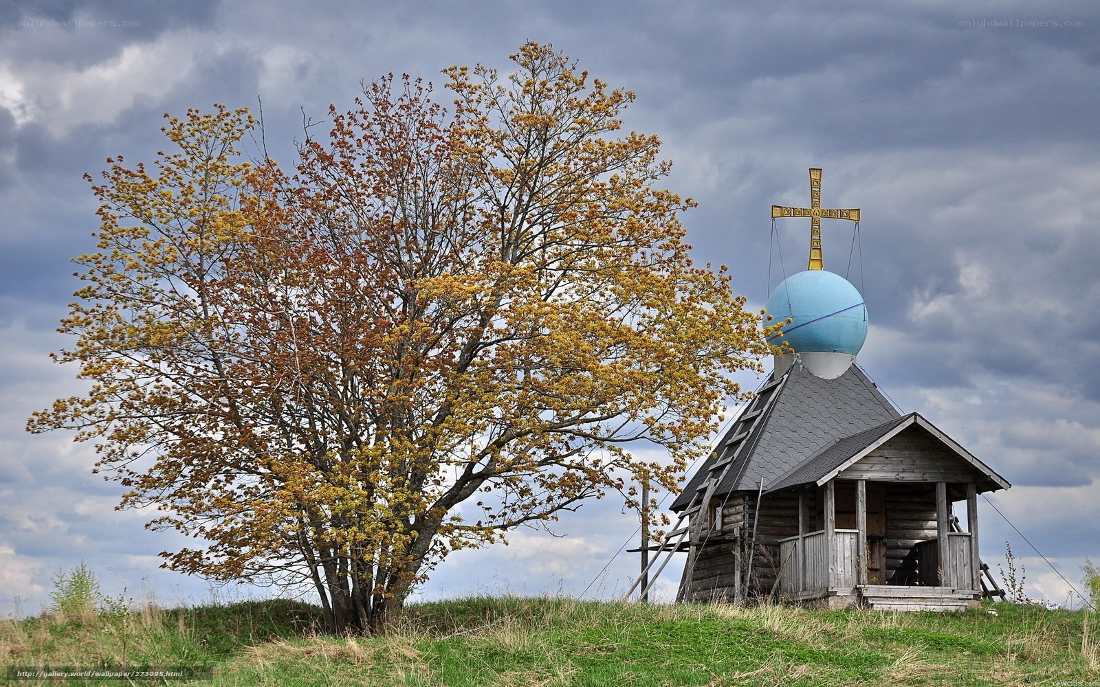 Church with autumn tree