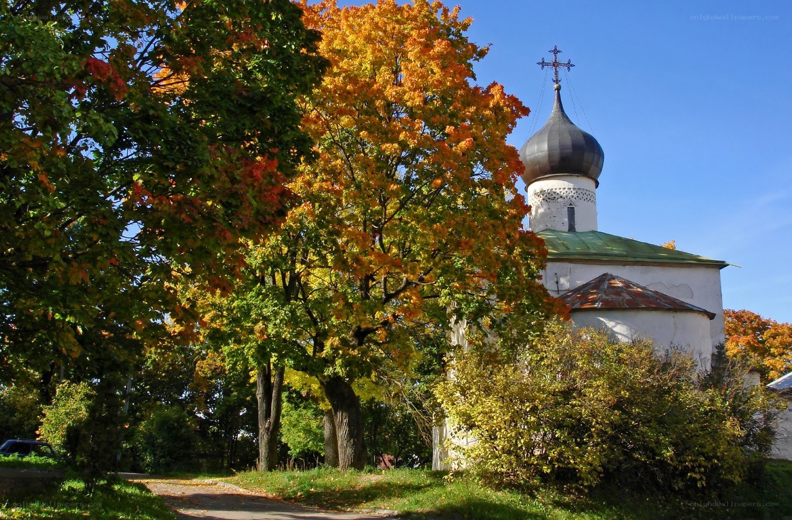 Church with autumn trees