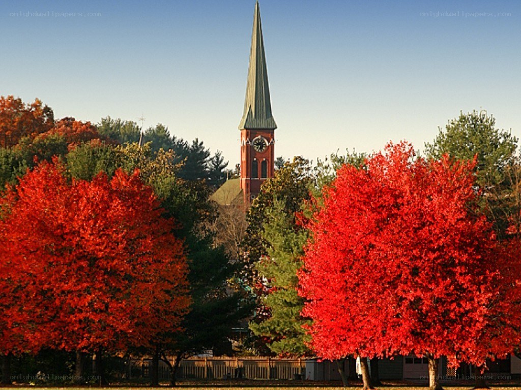 Church with autumn trees