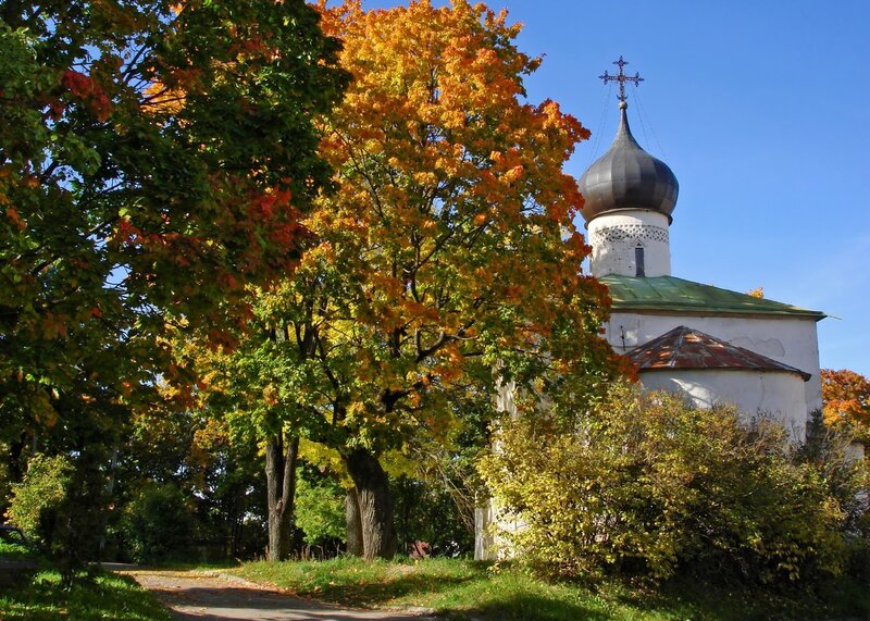 Church with autumn trees