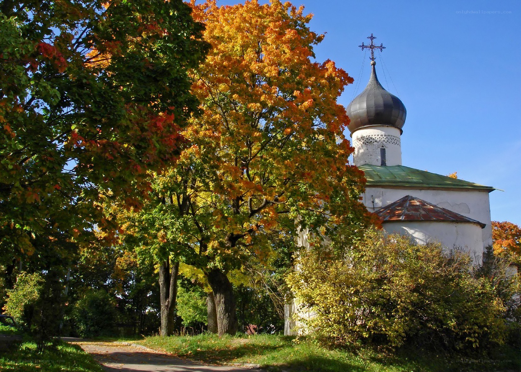 Church with autumn trees