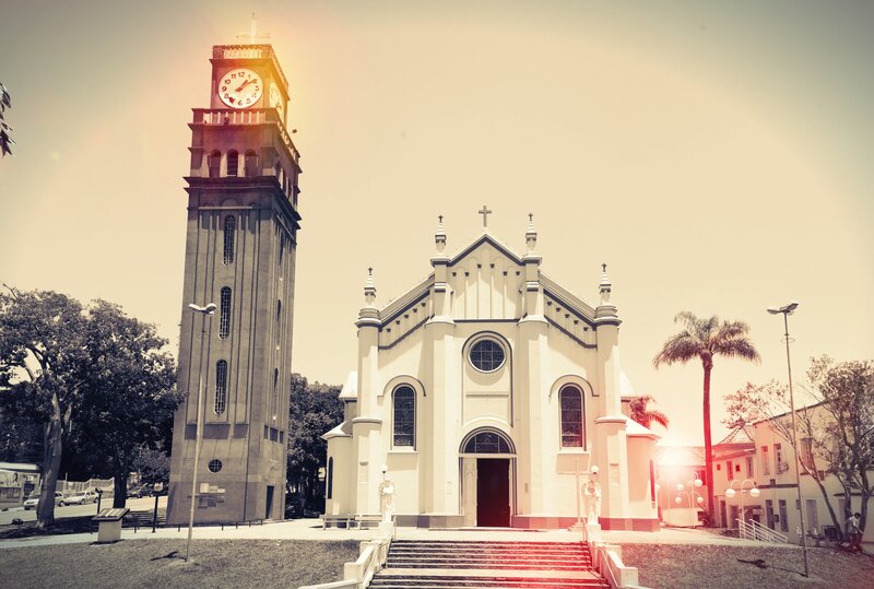 Church with Clock Tower — White