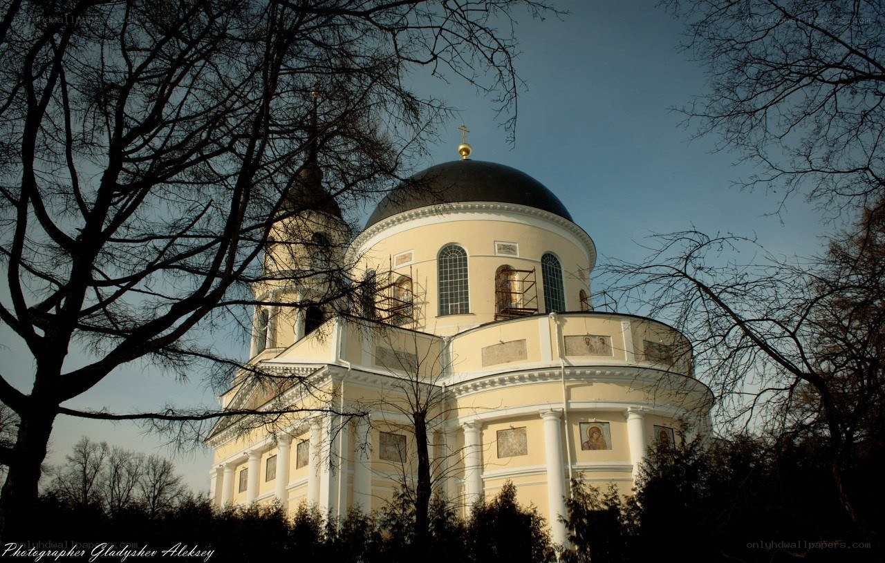 Church with dome and bare trees