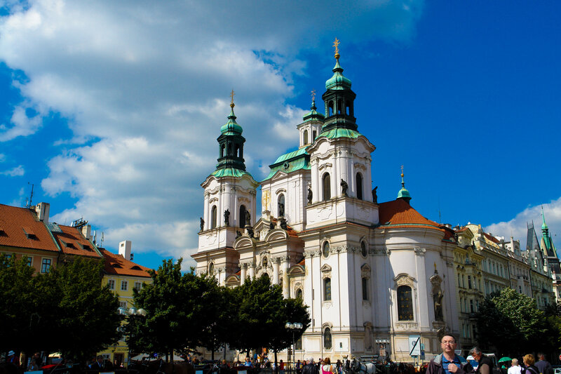 Church with green domes in Prague