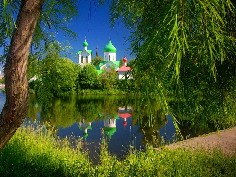 Church with Green Domes — Serene, Afternoon, Photograph