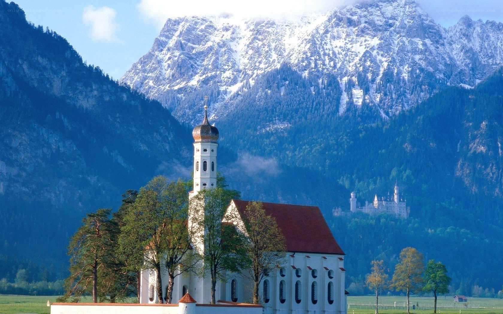 Church with mountain backdrop