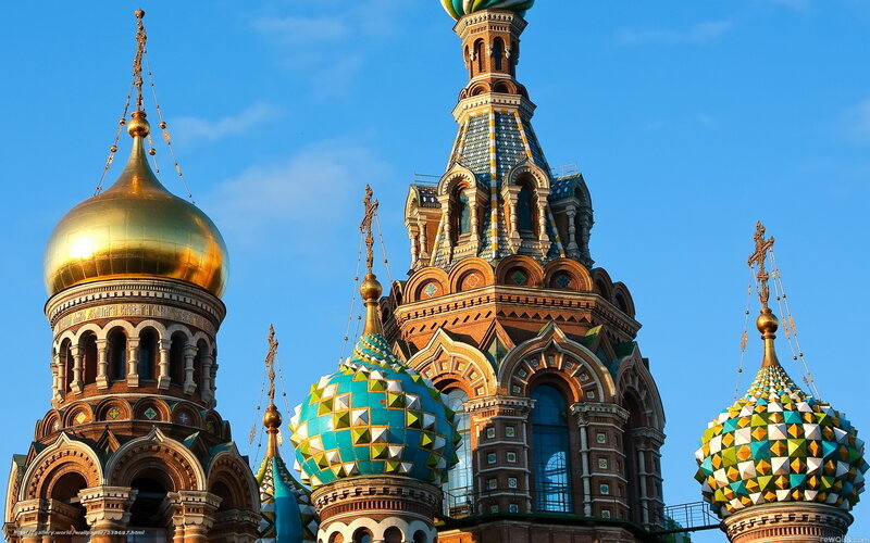Church with Onion Domes — Blue, Dramatic, Afternoon, Photograph