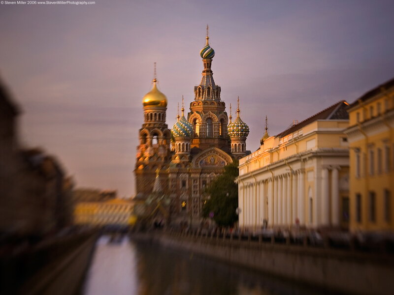 Church with Onion Domes — Gold, Serene, Sunset, Photograph, Building