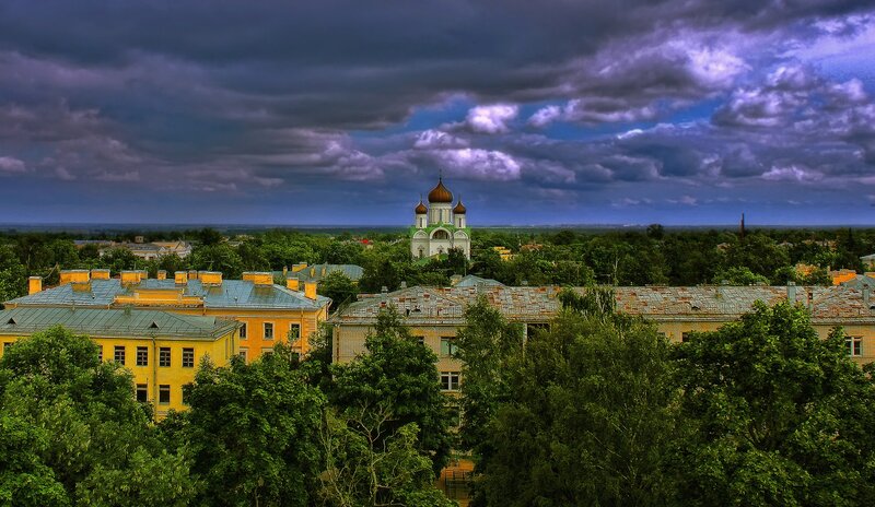 Church with Onion Domes — Green, Dramatic, Afternoon