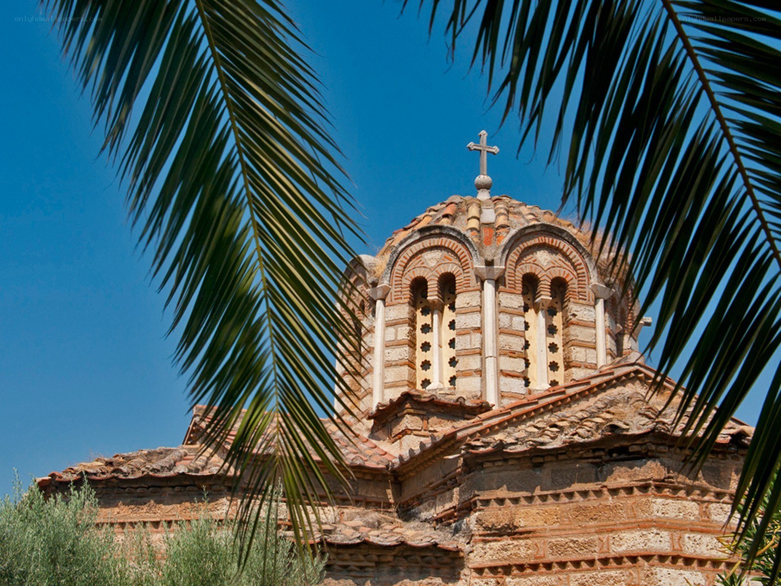 Church with palm fronds